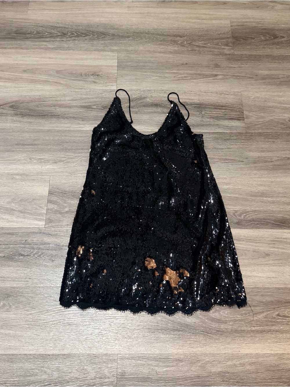 Free People Black Sequin Mini Slip Dress with Copper Accents